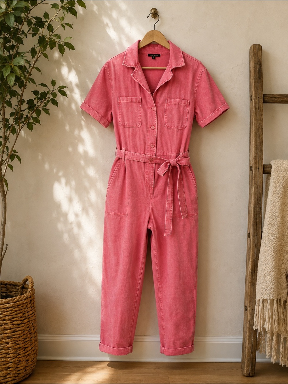 Skies Are Blue Pink Utility Jumpsuit XL Belted Short Sleeve Coverall